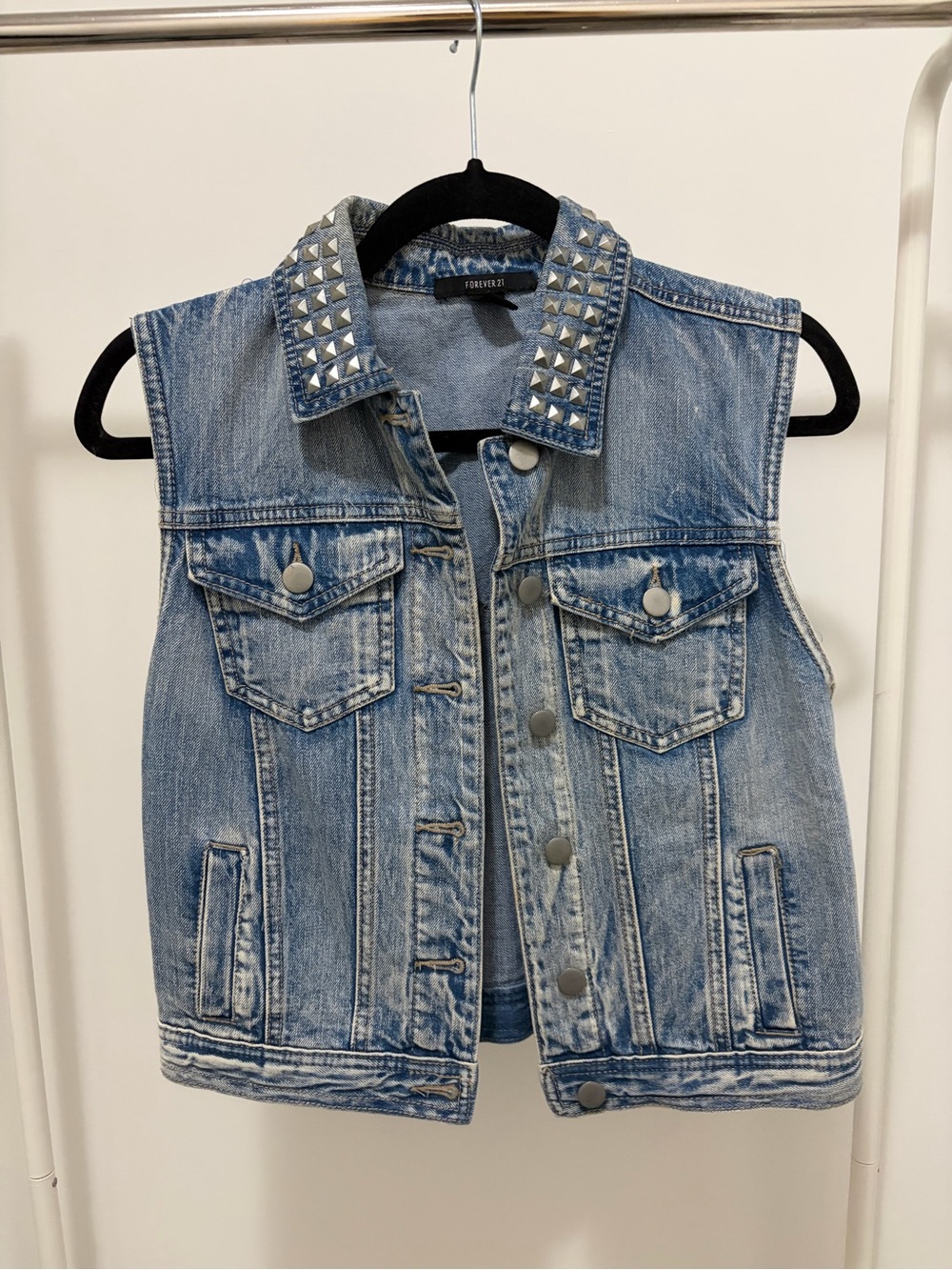 Vintage Forever 21 Light Blue Studded Denim Vest
